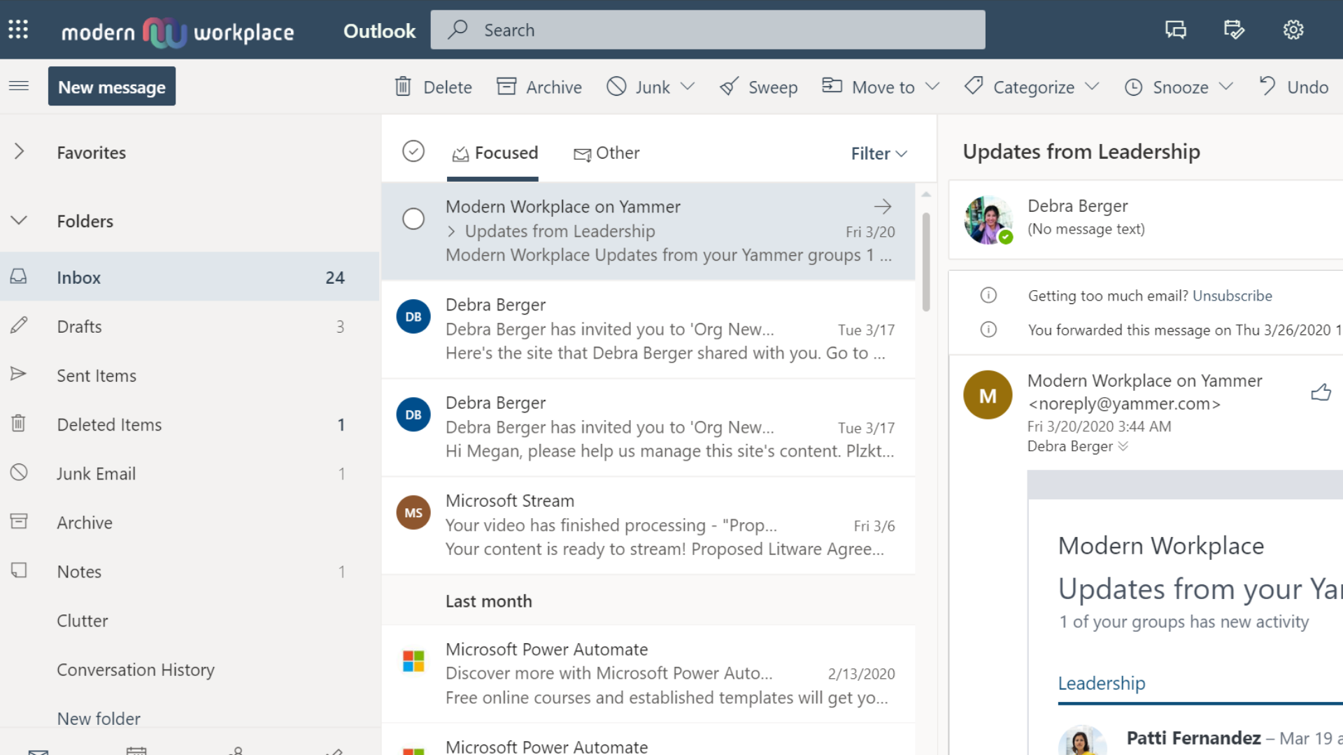 Outlook on the Web home