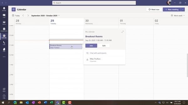 screenshot of Calendar appointment in Microsoft Teams