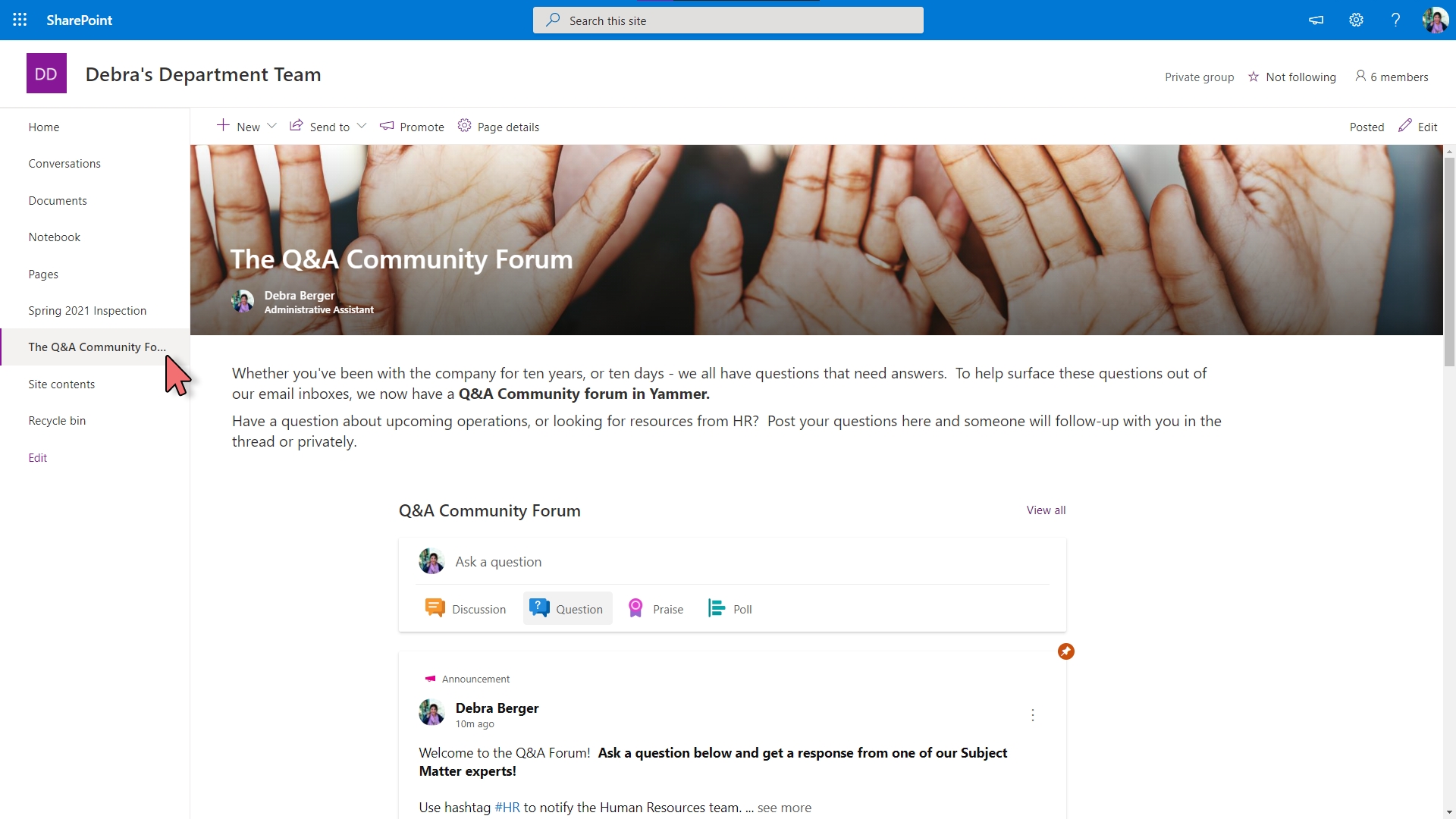Yammer embedded in a SharePoint page