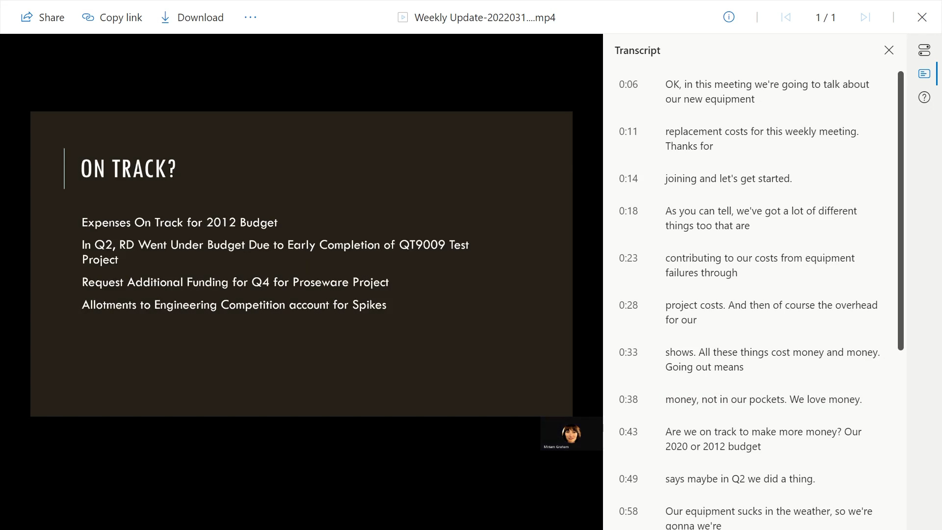 screenshot of the full video transcription inside of the video player