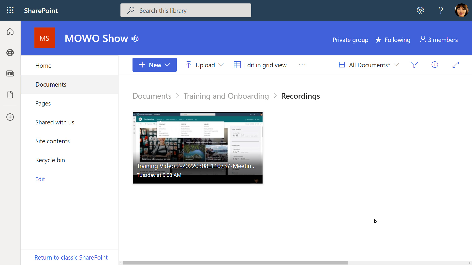 The "Recordings" Folder in a SharePoint Document Library