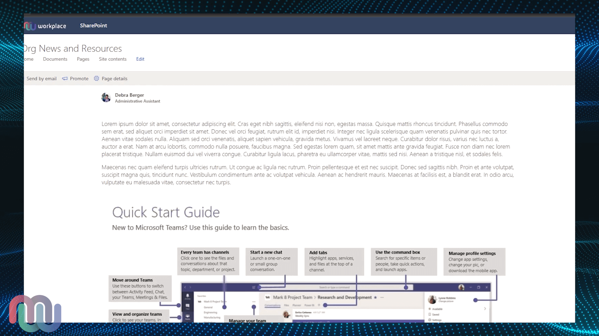 SharePoint news page with an file embedded