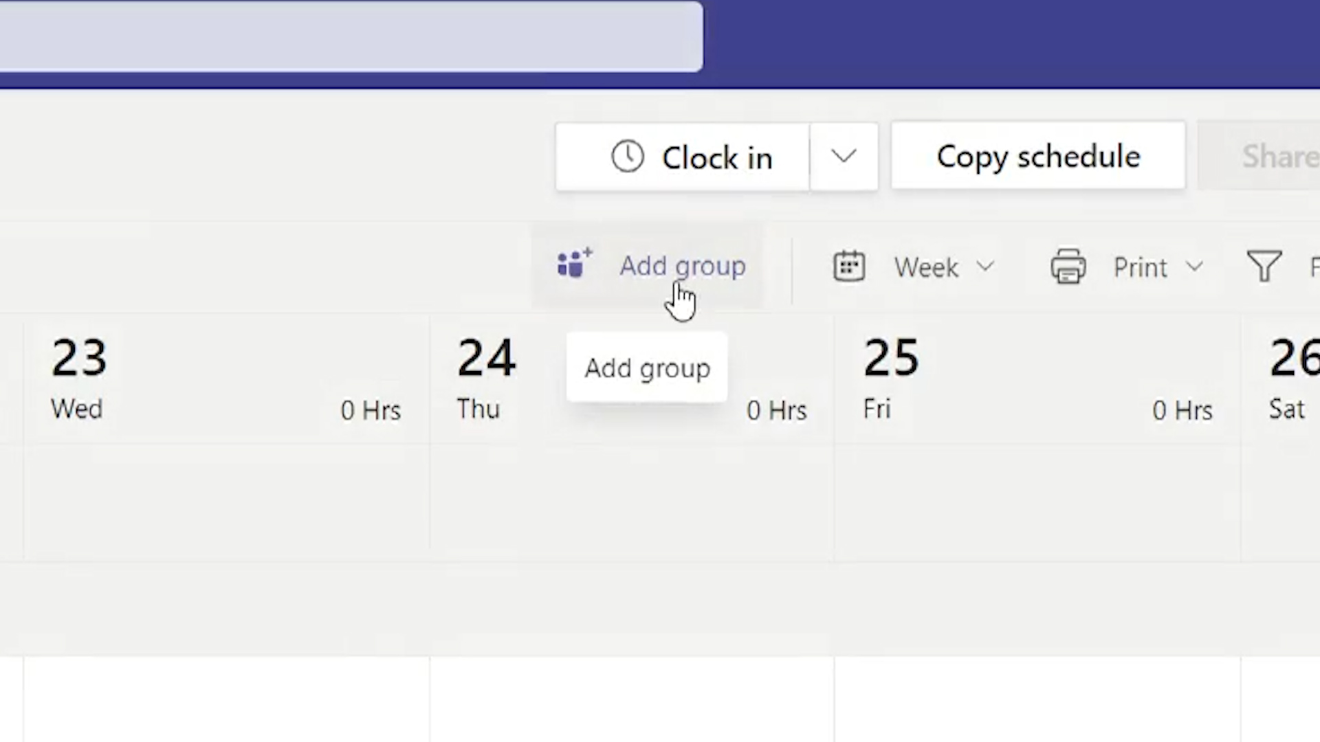 Screenshot showing how to add new shift groups in the Shifts app in Microsoft Teams