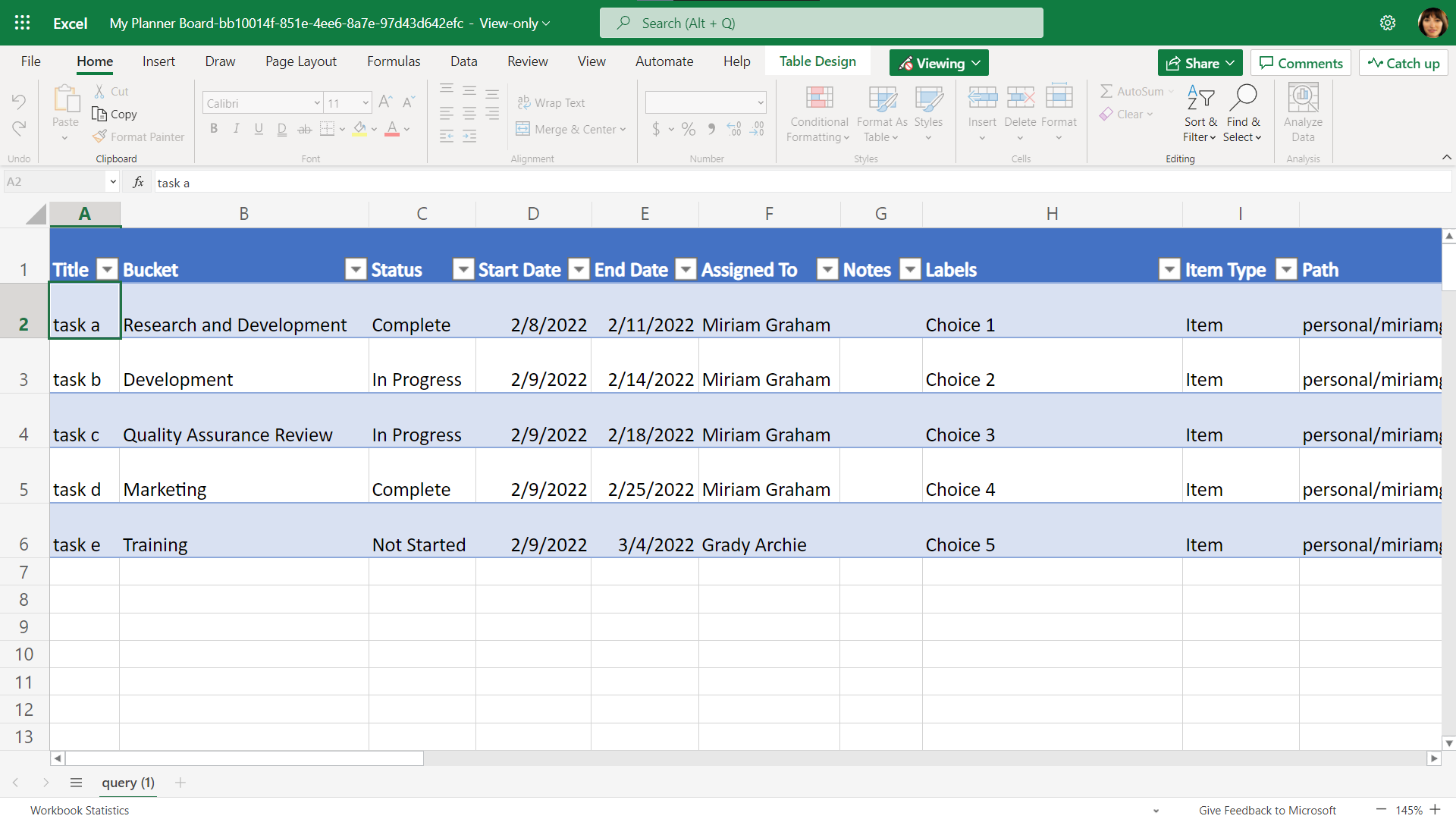 Screenshot of an Excel spreadsheet formatted as a table